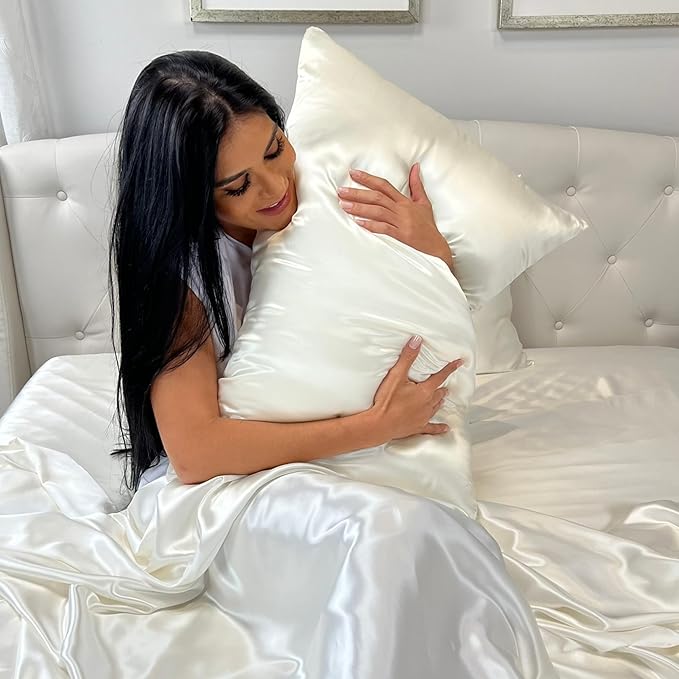 Mulberry Park 30 Momme 100% Pure Mulberry Silk Pillowcase - Luxury Charmeuse Weave for Hair and Skin, Cooling Silk Pillow Cover for Beauty Sleep - King Size 20"x36" / Ivory