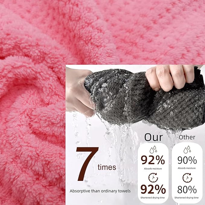 Women Microfiber Hair Towel Wrap with Elastic Strap,Super Absorbent Anti Frizz Drying Turban for Curly, Long,Wet Hair-Pink