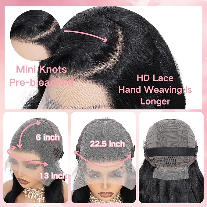 26 Inch 13x6 Body Wave Lace Front Wigs Human Hair 200 Density HD Transparent Lace Front Wigs for Black Women Glueless Frontal Wigs Human Hair Pre Plucked