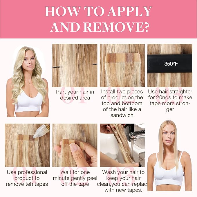 GOO GOO Tape in Hair Extensions Human Hair, 17/22/60 Ash Blonde to Golden Blonde and Platinum Blonde, 18inch 100g 40pcs, Skin Weft Seamless Invisible, Silky Straight with Thick Ends, Remy Human Hair