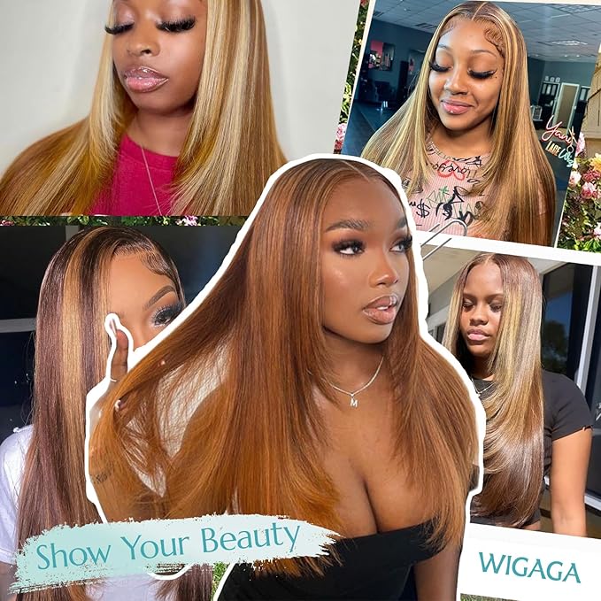 Honey Blonde 13x4 HD Lace Front Wig 26inch Layered Synthetic Lace Pre Plucked Straight Glueless Wigs for Black Women with Sunkissed Highlights