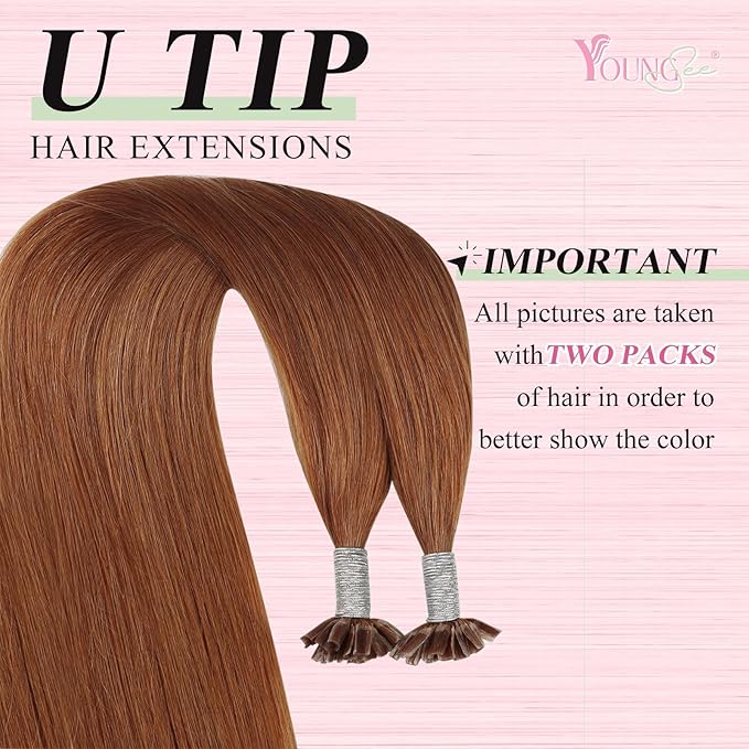 YoungSee Utip Hair Extensions Human Hair Copper U Tip Hair Extensions Remy Hair Copper 50s/50G Keratin UTips Extension Real Human Hair 18inch