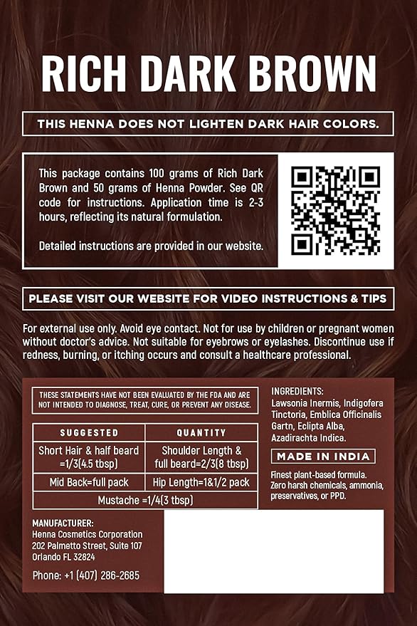 Natural Henna Hair Color Dye, 100% Pure Henna Powder for Hair Growth Organic (Dark Brown, 100 Gr + Free 50 Gr.)