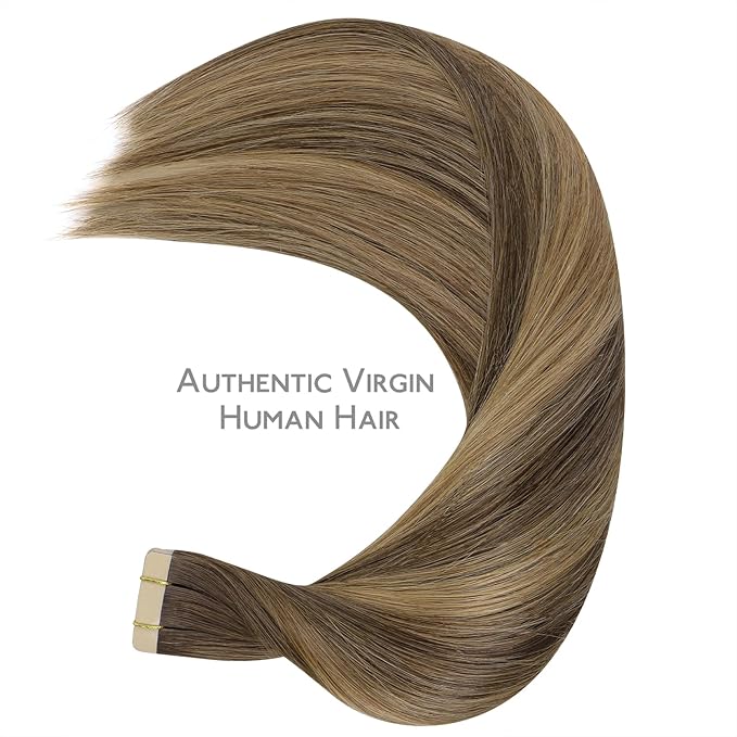 WENNALIFE Tape in Hair Extensions Human Hair Balayage Chocolate Brown to Caramel Blonde Tape in Extensions, 10pcs 25g 18 inch Remy Invisible Tape Ins Straight Soft Real Human Hair Tape in Extensions