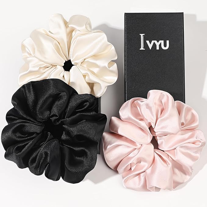 3 Pcs Large Silk Satin Scrunchies - Extra Big, Both for Thick or Thin Hair, No Crease Jumbo Ponytail Holder, No Hurt Your Hair for Sleep