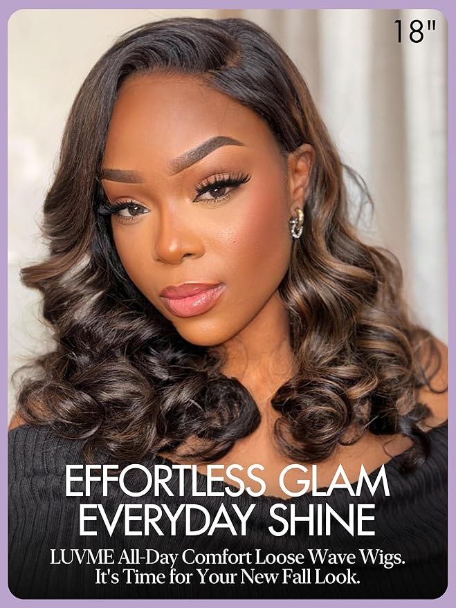LUVME HAIR 100% Human Hair Wigs Loose Wave Glueless Lace Front 18 Inches, Pre Cut Plucked Hd Lace Short Wig Ready To Go Highlight Color Straight Bleached Knots Side Part Wigs