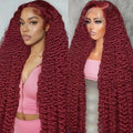 34 Inch 99J Burgundy Lace Front Wigs Human Hair Deep Wave 13x6 HD Lace Front Wigs Pre Plucked with Baby Hair Wet and Wavy Human Hair Wig 200% Density Deep Curly Frontal Wigs for Black Women