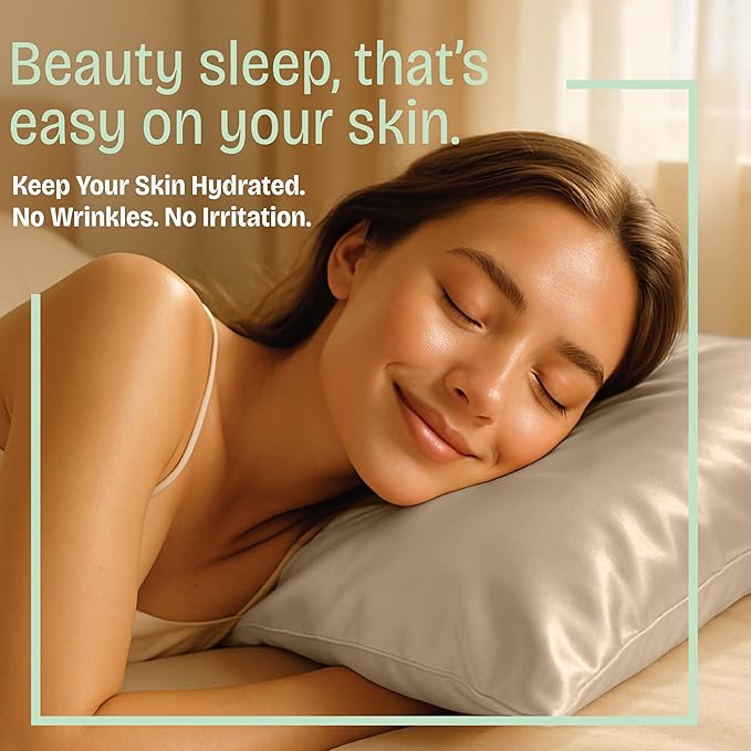 BLISSFORD Satin Pillowcase with Zipper, for Hair and Skin Care, Feels Soft and Cool Like a Silk Pillowcase, Satin Pillow Cases 2 Pack, Slik Pillow Cover, Taupe - King Size, Set of 2