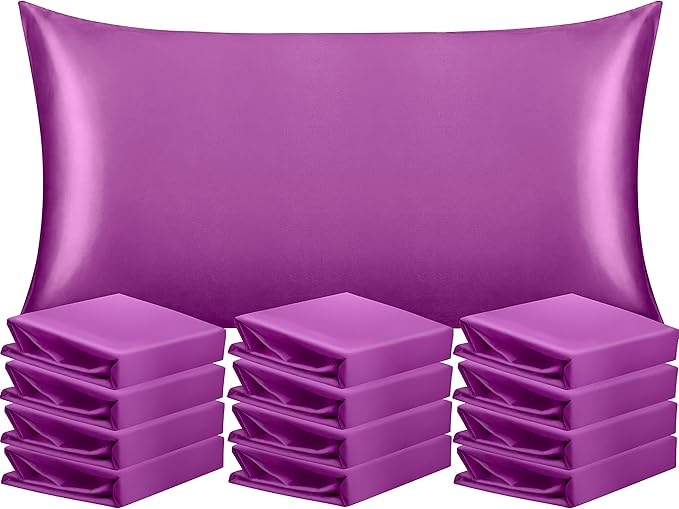 NTBAY 12 Pack Satin King Pillowcases for Hair and Skin, Luxurious and Silky Pillow Cases with Envelope Closure, 20 x 36 Inches, Purple