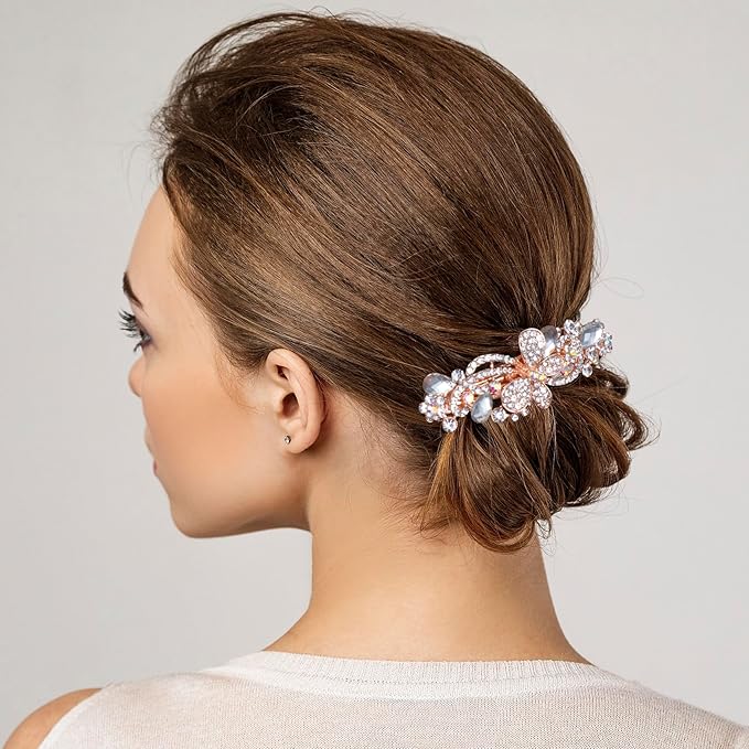 Joez Wonderful Rhinestone Hair Clip Sparkly Crystal Barrettes French Wedding Prom Engagement Pageant First Communion Hair Decorative Accessories for Women Bride (Rhinestone Butterfly White, 1 Pcs)