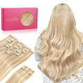 WENNALIFE Hair Extensions Clip In, 9pcs 14inch 150g Dirty Blonde Highlighted Bleach Blonde Thicker Clip In Hair Extensions Real Human Hair Remy hair extension Double Weft Clip in Human Hair Extensions