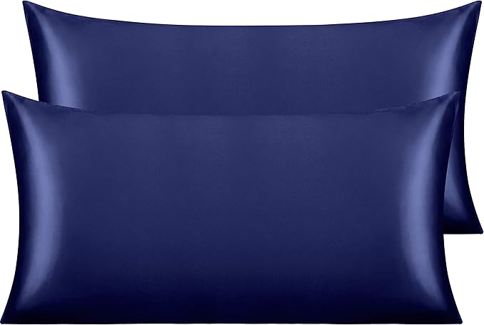 NTBAY 2 Pack Satin King Pillowcases for Hair and Skin, Luxurious and Silky Pillow Cases with Envelope Closure, 20x36 Inches, Navy Blue