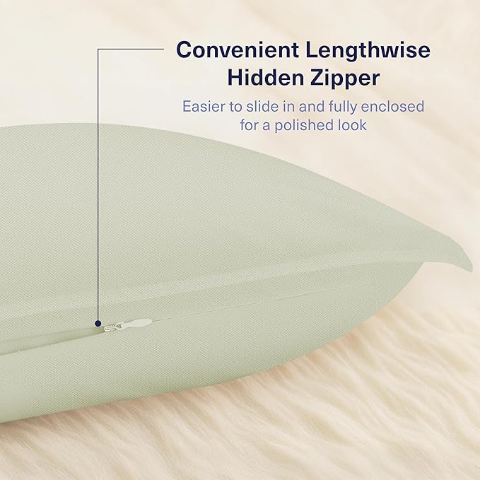 Kickoff Viscose Bamboo Pillowcase, Queen, 100% Organic Hidden Zippered Viscose Bamboo Pillow Case Queen Size, Cooling Pillow Cover for Hot Sleepers (1 Pack, 20"x30", Soft Sage)