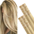 GOO GOO Invisi Edge Tape in Hair Extensions Human Hair, 16/22 Light Blonde Highlighted Golden Blonde, 10pcs 16inch 25g, Virgin Remy Hair, Seamless Injected Tape, Natural Look
