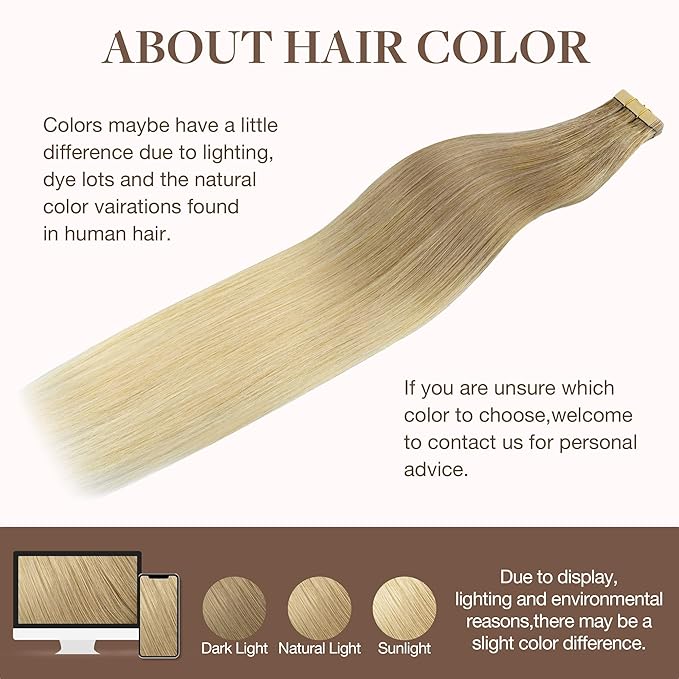 GOO GOO Tape in Hair Extensions Human Hair, O18G/22G Ombre Beige Blonde with Ash Highlights, 20inch 50g 20pcs, Skin Weft Seamless Invisible, Silky Straight with Thick Ends, Remy Human Hair