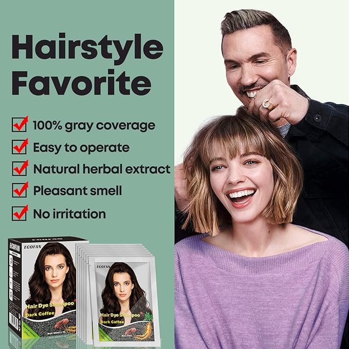10 PCS Semi-Permanent Hair Color Shampoo - 3 in 1 Instant Hair Dye for Men & Women, Herbal Ingredients for 100% Grey Coverage (Dark Coffee/Dark Brown)