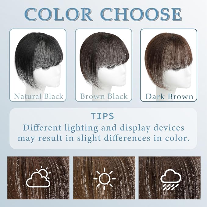 Clip in Bangs Real Human Hair 360° Cover French Bangs Dark Brown Bangs Hair Clip 3D Fake Bangs with Fringe Hairpieces for Women Daily Wear