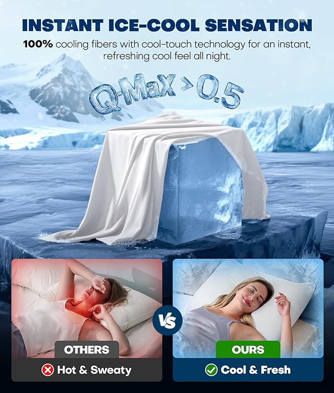 Ultra-Chill Cooling Pillowcase Set of 2 for Hot Sleepers, Softer Than Silk Pillow Cases for Protecting Hair & Skin, Breathable Bed Pillow Covers w/Zipper, Gifts for Women & Men (White, Standard)