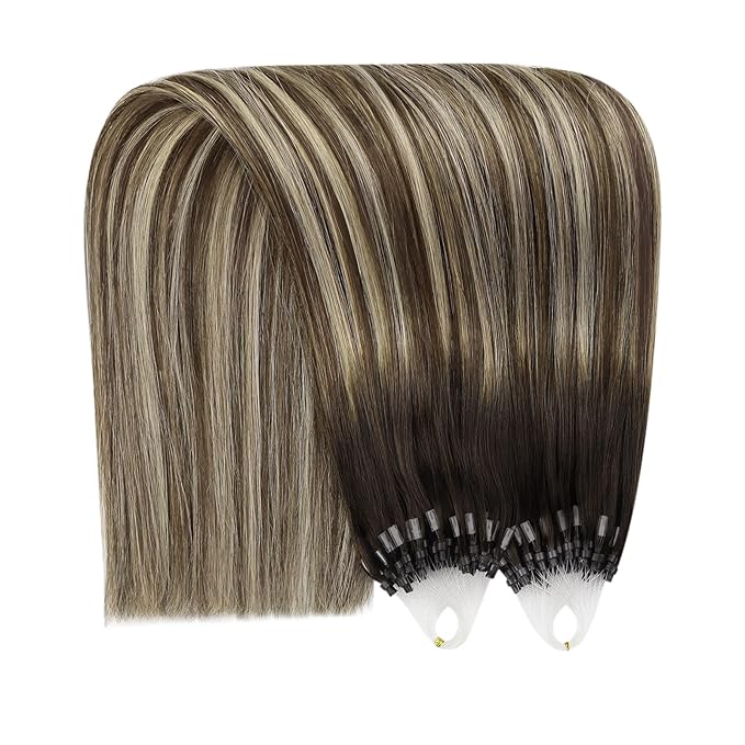 YoungSee Microlink Hair Extensions Human Hair Balayage Micro Bead Hair Extensions Human Hair Dark Brown Roots Ombre Blonde Bead Hair Extension 18In 50g 50s Remy Extension for Thin Hair