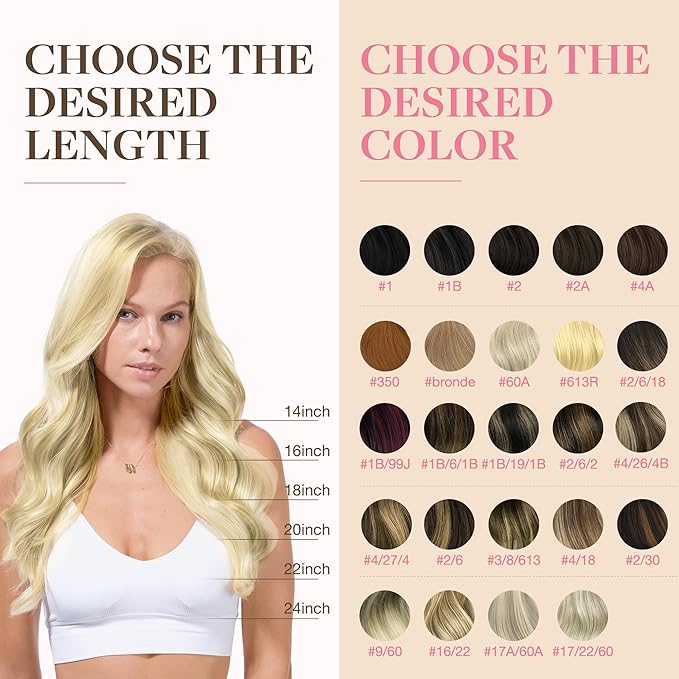 GOO GOO Tape in Hair Extensions Human Hair, 613R Bleach Blonde, 16inch 50g 20pcs, Skin Weft Seamless Invisible, Silky Straight with Thick Ends, Remy Human Hair