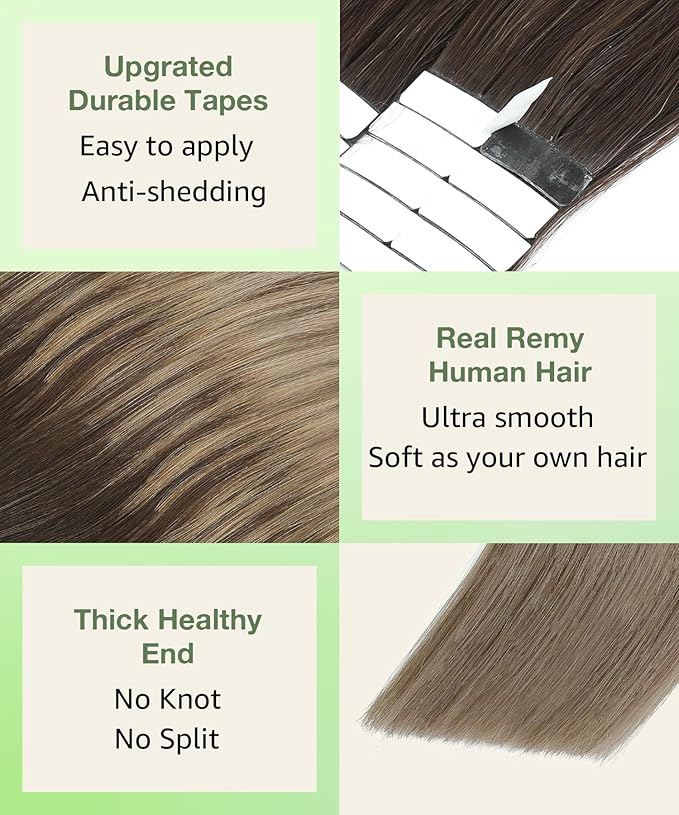 SURNEL 14 inch Tape in Hair Extensions Balayage Color 2 Dark Brown Fading to 6 and 18 Ash Blonde Tape in Hair Extensions Human Hair 20 pcs 50g(#2/6/18-14)