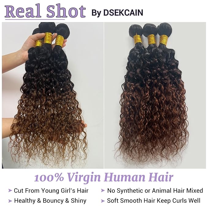 Ombre Bundles Human Hair Water Wave Chestnut Brown Ombre Water Wave Bundles T1B/2/30 Color 100% Real Human Hair Wavy Sew in Weft Weave 18 20 22 Inch