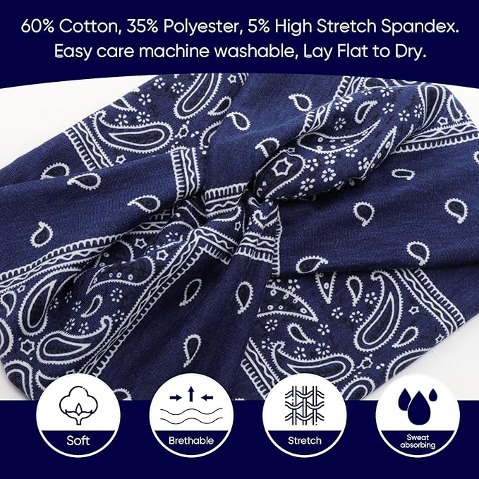 Extra Wide Headbands for Women Large Turban Headband Non Slip Boho Elastic Hairband Hair Twisted Knot Head Bands Accessories
