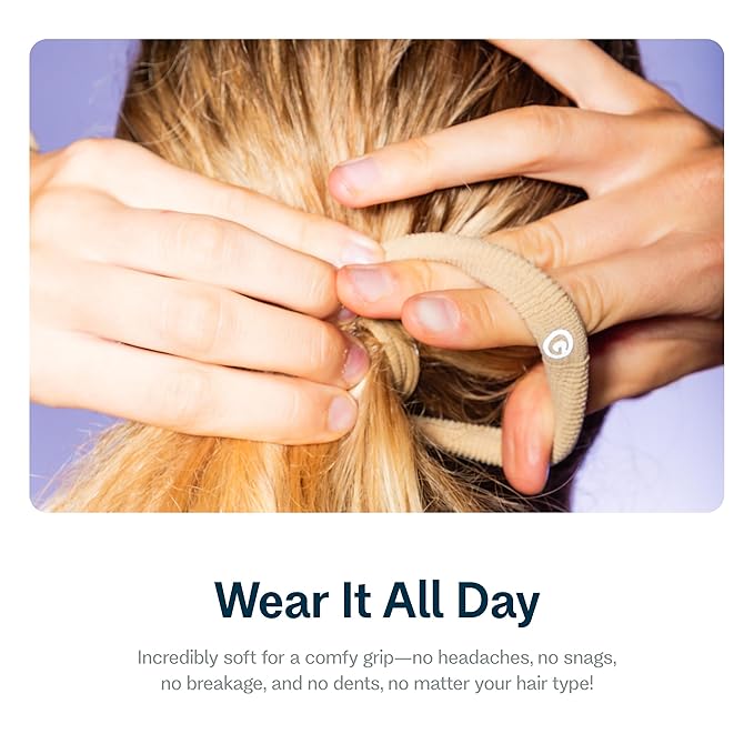 Gimme Beauty Thick Hair Extra Stretch Bands - Patent-Pending Design for Maximum Hold - Premium Ties for Thick & Curly Hair - Sleek & Strong Hold - Blonde, 6 Pack