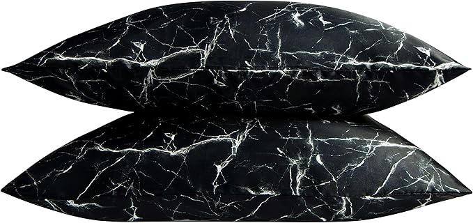 NTBAY 2 Pack Satin Queen Pillowcases for Hair and Skin, Luxurious and Silky Marbling Printed Pillow Cases with Envelope Closure, 20x30 Inches, Black