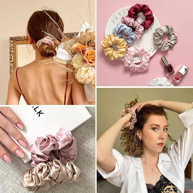 LILYSILK Silk Hair Scrunchies for Frizz&Breakage Prevention, 100% Mulberry Silk Hair Ties No Damage, Elastic Silk ponytail Holders, 1Pc, Rosy Pink