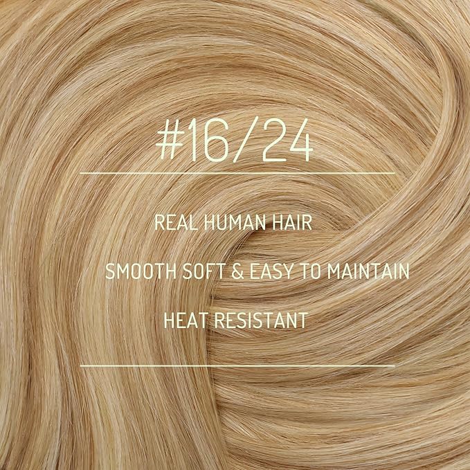 RUNATURE Blonde Hair Extensions Clip Ins, 22 Inch Clip in Human Hair Extensions, Real Human Hair Clip in Extensions, Remy Long Hair, Add Hair Length, 120g 7pcs #16P24 Golden Blonde Highlights
