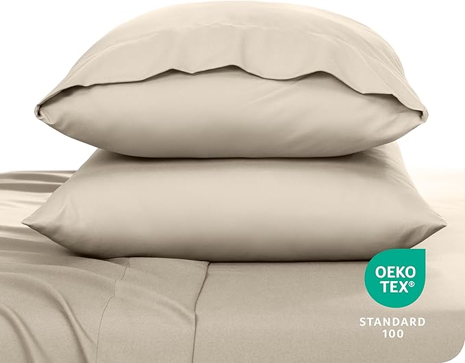 Bare Home Microfiber Pillow Cases - Standard Size Set of 2 - Cooling Pillowcases - Double Brushed - Easy Care - Envelope Closure (Standard Pillowcase Set of 2, Sand)