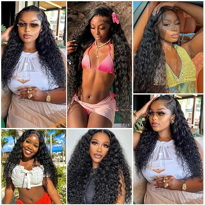 Aomllute Deep Wave Lace Front Wigs Human Hair 26 Inch 200 Density 13x4 HD Lace Front Wigs Human Hair for Women Glueless Curly Lace Front Wigs Human Hair Wigs Pre Plucked