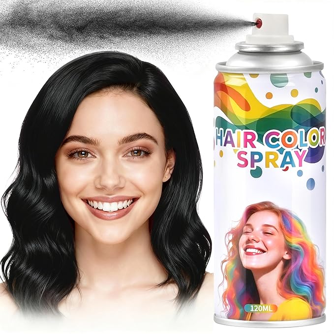 Black hair spray, Black hair spray temporary for Women Kids Men, Washable Temporary Hair Dye, Spray hair color Non-Sticky, For Christmas Party, Halloween Crazy Hair Day,Cosplay Party (4.06 oz)