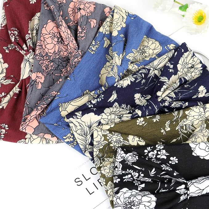Wide Headbands for Women Knotted No Slip Head Bands Soft Turban Headband Hair Accessories Boho African Solid Color Head Wraps for Women Yoga Workout Pack of 6