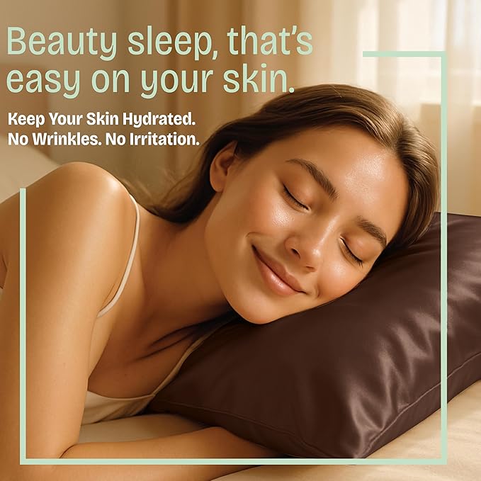 BLISSFORD Brown Satin Pillowcase with Zipper, for Hair and Skin Care, Feels Soft and Cool Like a Silk Pillowcase, Satin Pillow Cases 2 Pack, Slik Pillow Cover, Standard Size, Set of 2