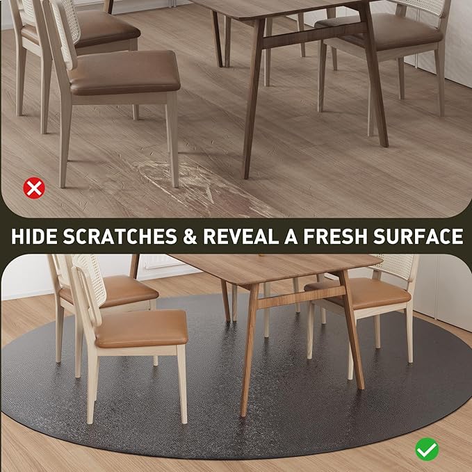 Black Plastic Floor Mat for Under Dining Table, 4ft Round No Slip Waterproof Vinyl Area Rug for Home, Anti-Spill Hard Floor Protector Cover for Living Room, Splat Mat for Under High Chair