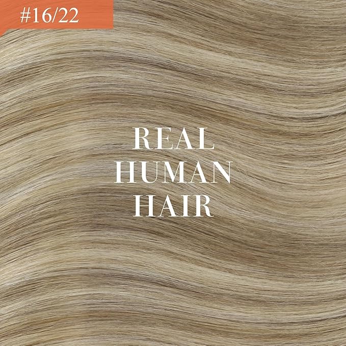 Ve Sunny Clip in Hair Extensions Human Hair Dark Blonde Highlights Golden Blonde Hair Extensions Full Head Real Hair Extensions Clip in Human Hair Natural Straight 7pcs 22 inch 120g