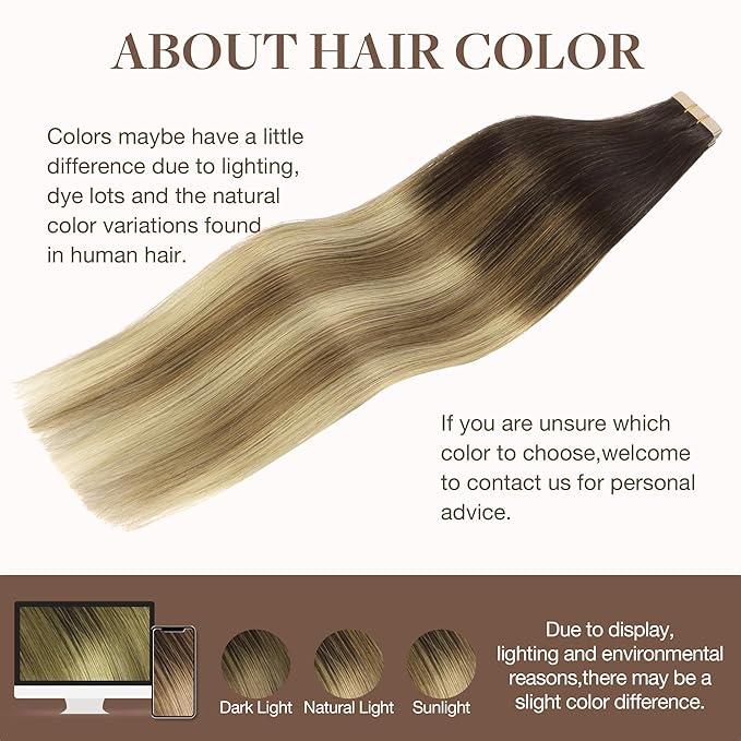 GOO GOO Tape in Hair Extensions Human Hair, 2/6/18 Balayage Brown to Dirty Blonde, 26inch 60g 20pcs, Skin Weft Seamless Invisible, Silky Straight with Thick Ends, Remy Human Hair