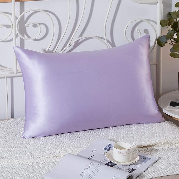 SLPBABY 100% Natural Pure Silk Pillowcase for Hair and Skin, Both Side 19 Momme Silk, Luxury Smooth Satin Pillowcase Cover with Hidden Zipper (Queen, Lavender)