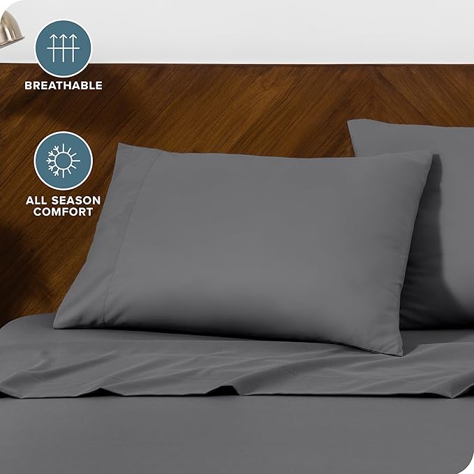 Bare Home Microfiber Pillow Cases - King 20x40 - Cooling Pillowcases - Double Brushed - Easy Care - Envelope Closure (King Pillowcase Set of 2, Grey)