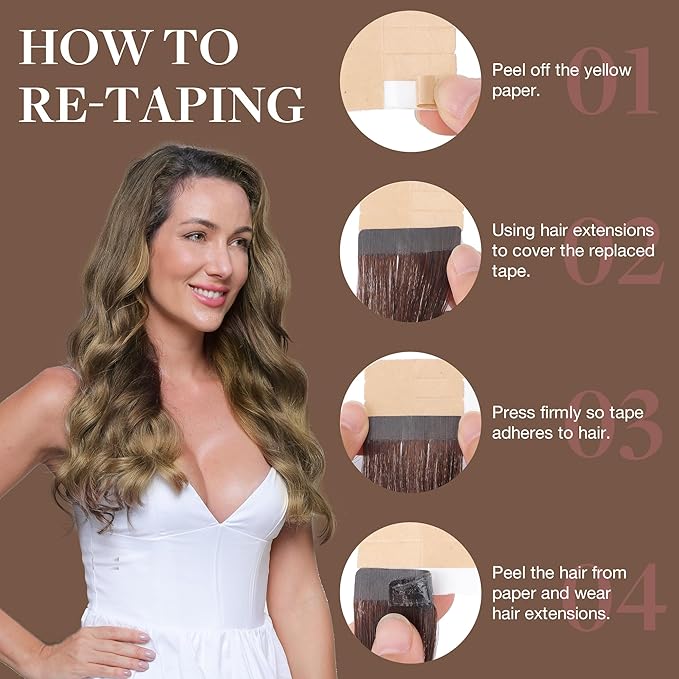 GOO GOO Tape in Hair Extensions Human Hair, 4/18 Balayage Chocolate Brown Highlighted Dirty Blonde, 22inch 100g 40pcs, Skin Weft Seamless Invisible, Silky Straight with Thick Ends, Remy Human Hair