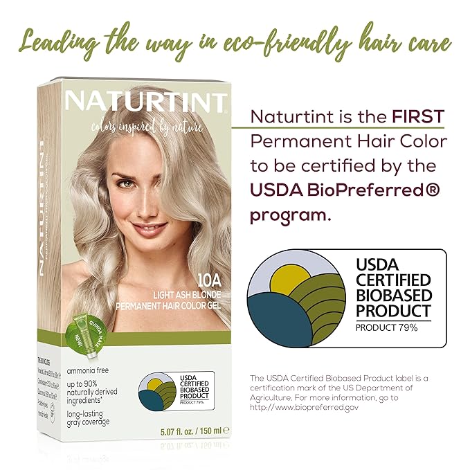 Naturtint 10A Light Ash Blonde Permanent Hair Color (Pack of 1), Ammonia Free, Vegan, Cruelty Free, up to 100% Gray Coverage, Long Lasting Results (Packaging may vary)