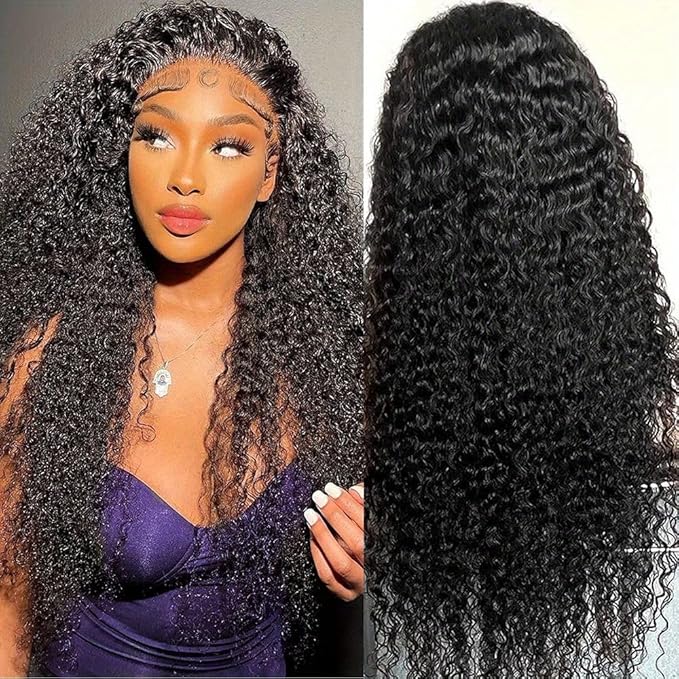 34 Inch Deep Wave Lace Front Wigs Human Hair 250% Density 13x6 HD Transparent Lace Frontal Wigs Human Hair Curly Wigs for Women Pre Plucked with Baby Hair Natural Color