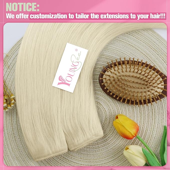 YoungSee 120G Wire Hair Extensions Real Human Hair Platinum Blonde Secret Wire Hair Extensions Human Hair Blonde Soft One Piece Hair Extension for Women 16 Inch