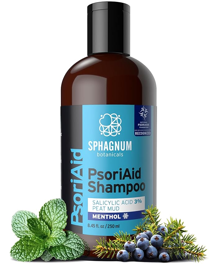 Sphagnum Botanicals Psoriasis Shampoo with Salicylic Acid – Natural Scalp Treatment for Dry, Itchy, Flaky Scalp with Menthol & Peat Mud – Sulfate-Free, Gentle Formula – 8.45 fl oz
