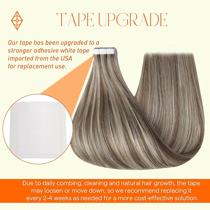 Full Shine Tape in Hair Extensions Human Hair Color 8 Ash Brown and 60 Blonde 14 INCH Highlight Tape in Extensions Natural Seamless Soft Remy Women 50G 20Pcs