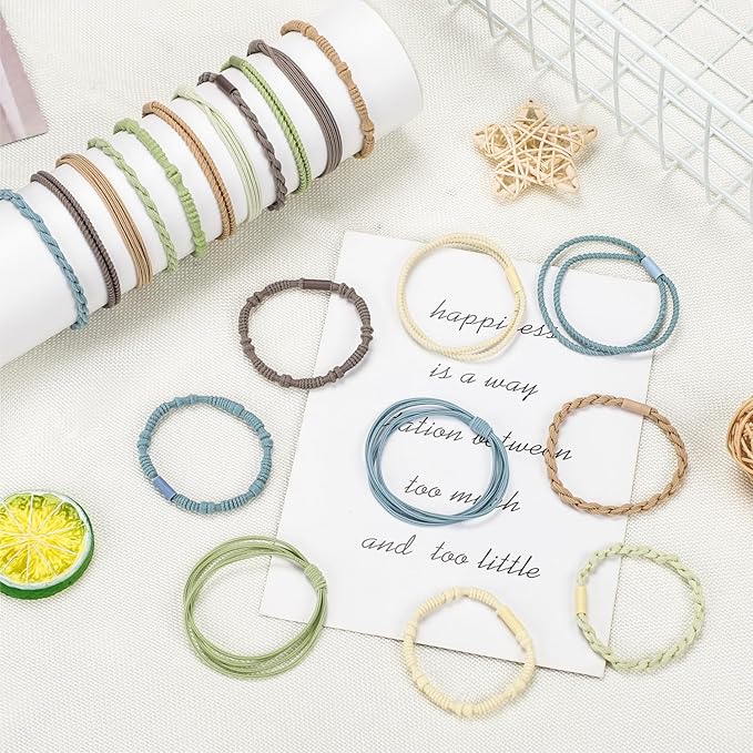 WantGor Hair Accessories Set - 20 PCS Hair Bands, 4 Styles Elastic Ponytail Holders, Bracelets, 2.36inch for Women Thick/Thin/Curly Hair (Multi-color)