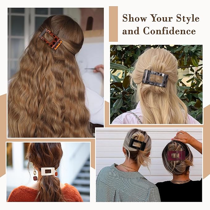 Flat Hair Clips for Women, 6 Pcs Non-Slip and Gentle Flat Claw Clips for Women with Head-Conforming Design and High-Strength Claw Grip, Versatile Colors for Chic and Elegant Look