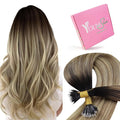 YoungSee Nano Ring Hair Extensions Real Human Hair Ombre Dark Brown to Blonde Nano Loop Real Hair Extension Cold Fusion Natural Hair Extensions Nano for Women Long Straight Hair 22in 1g/s 50g